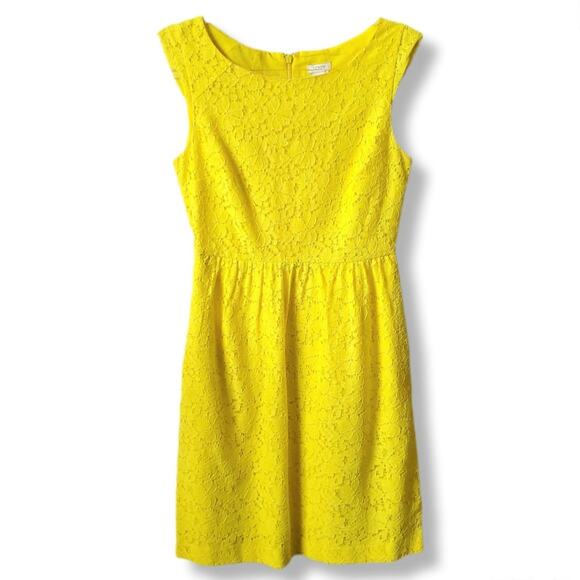 J Crew Yellow Lace Sheath Dress 0 Cotton Ladylike Mod Retro Career Summer - Picture 2 of 12
